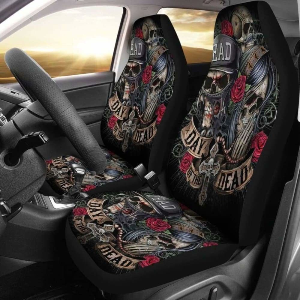 Set 2 Pcs Gothic Day Of The Dead Sugar Skull Car Seat Covers 172727