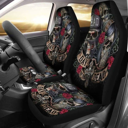 Set 2 Pcs Gothic Day Of The Dead Sugar Skull Car Seat Covers 172727