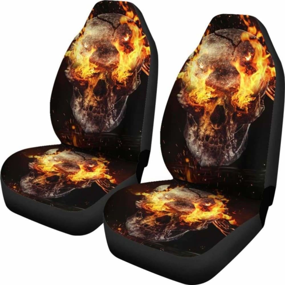 Set 2 Pcs Gothic Flaming Skull Car Seat Covers 101207