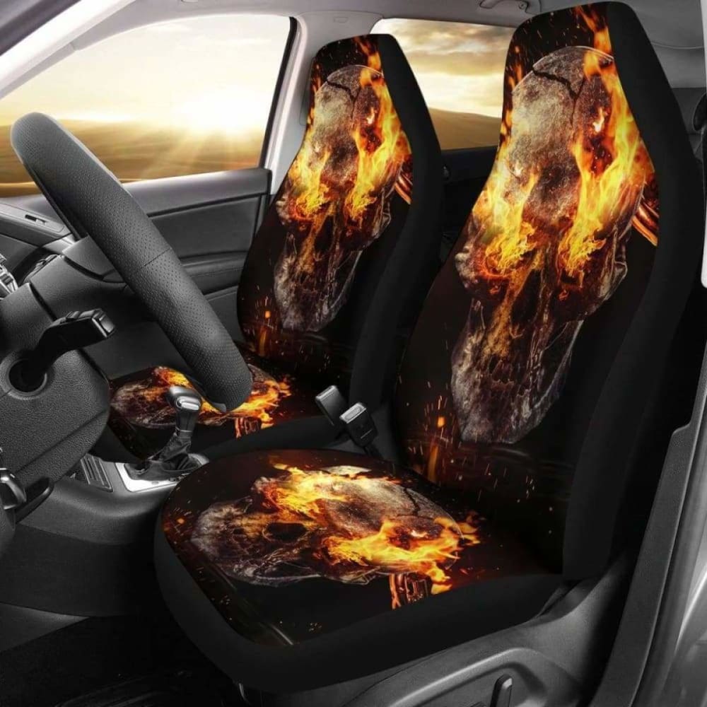 Set 2 Pcs Gothic Flaming Skull Car Seat Covers 101207