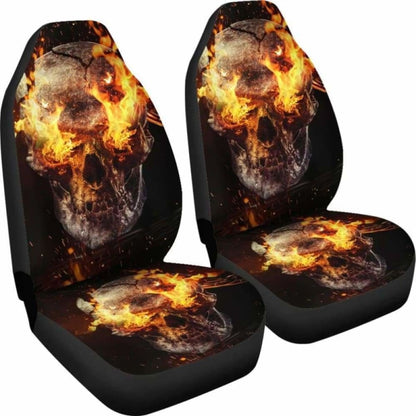 Set 2 Pcs Gothic Flaming Skull Car Seat Covers 101207