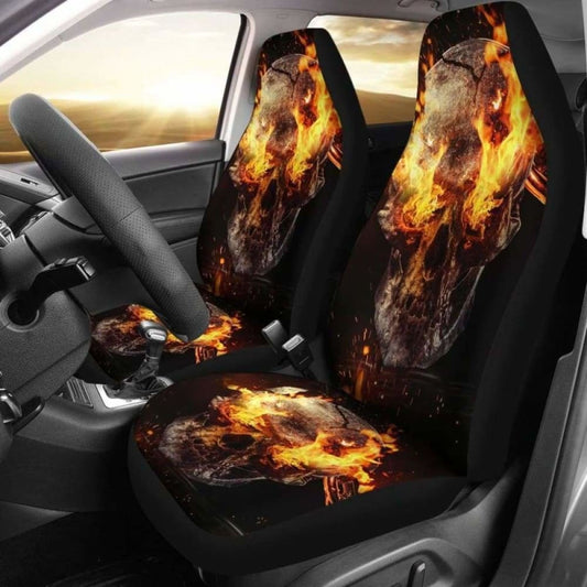 Set 2 Pcs Gothic Flaming Skull Car Seat Covers 172727