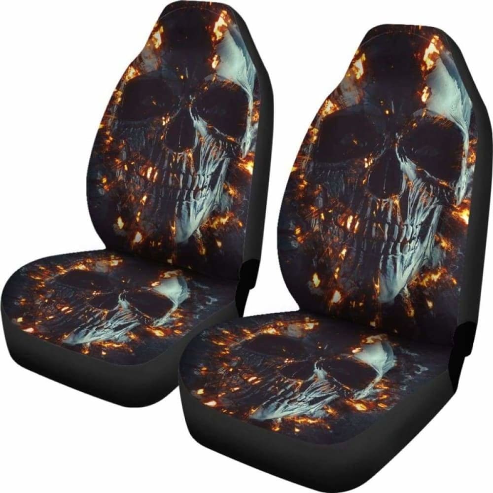 Set 2 Pcs Gothic Flaming Skull Car Seat Covers 172727