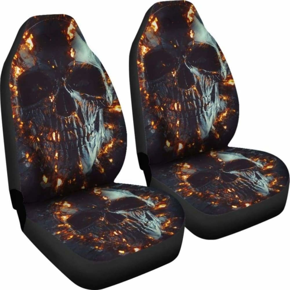 Set 2 Pcs Gothic Flaming Skull Car Seat Covers 172727