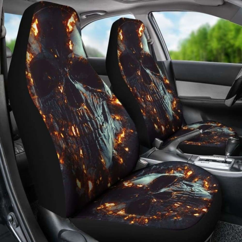 Set 2 Pcs Gothic Flaming Skull Car Seat Covers 172727