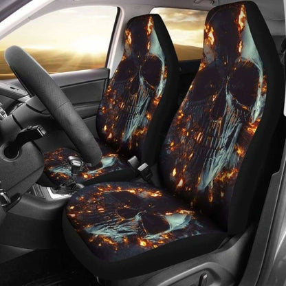 Set 2 Pcs Gothic Flaming Skull Car Seat Covers 172727