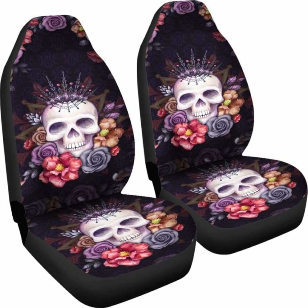 Set 2 Pcs Gothic Floral Skull Car Seat Covers 101207
