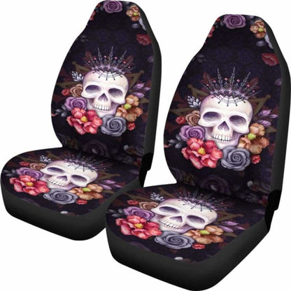 Set 2 Pcs Gothic Floral Skull Car Seat Covers 153908 - YourCarButBetter