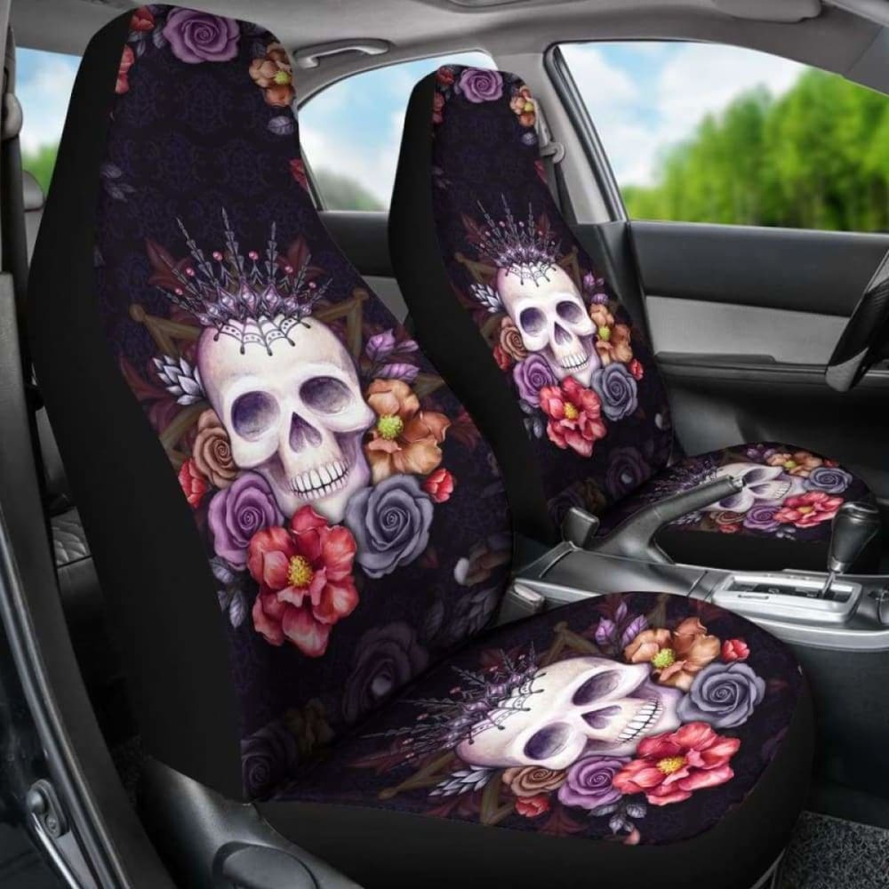 Set 2 Pcs Gothic Floral Skull Car Seat Covers 172727