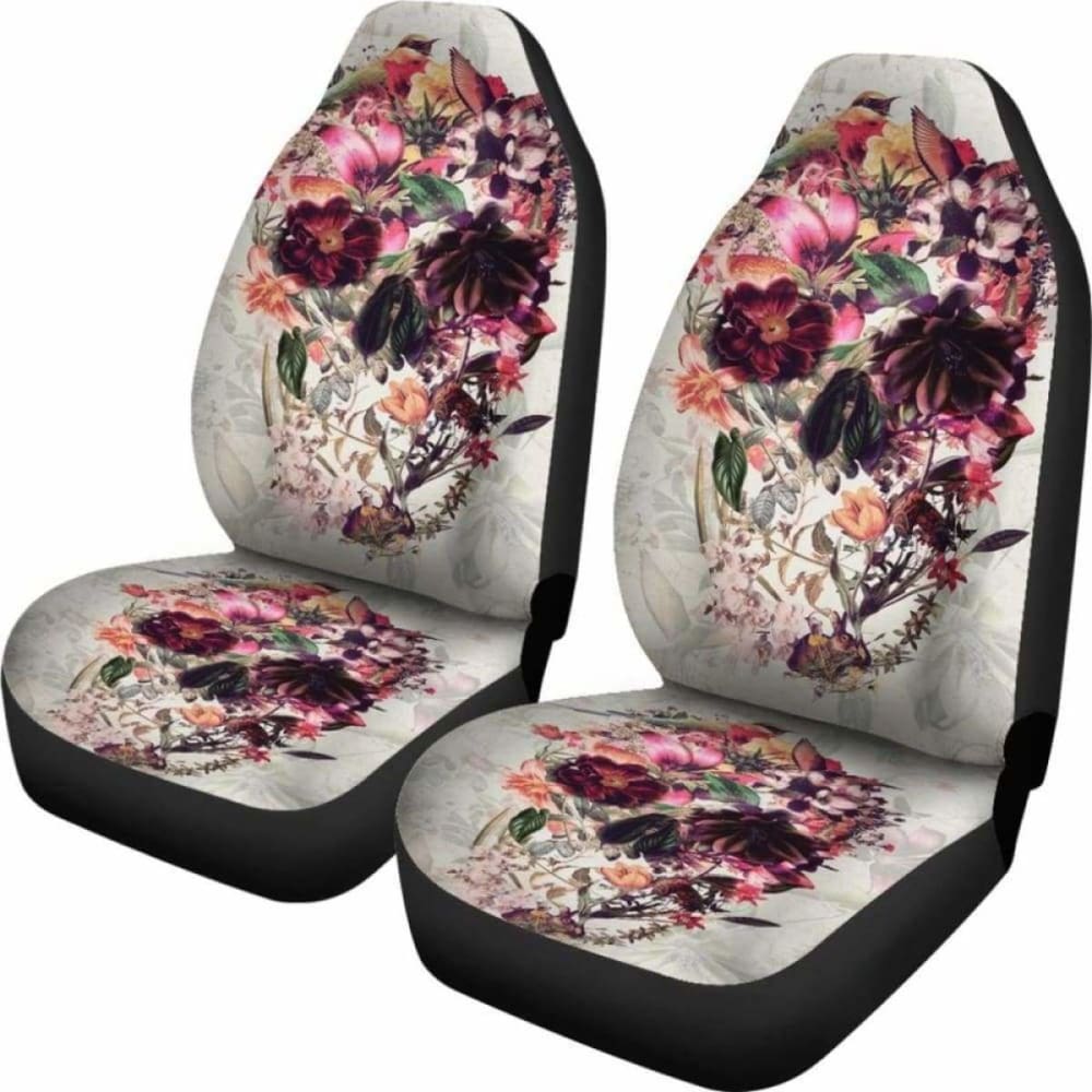 Set 2 Pcs Gothic Flower Skull Car Seat Covers 172727