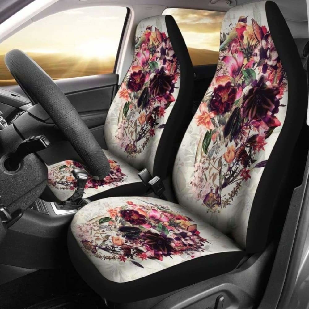 Set 2 Pcs Gothic Flower Skull Car Seat Covers 172727