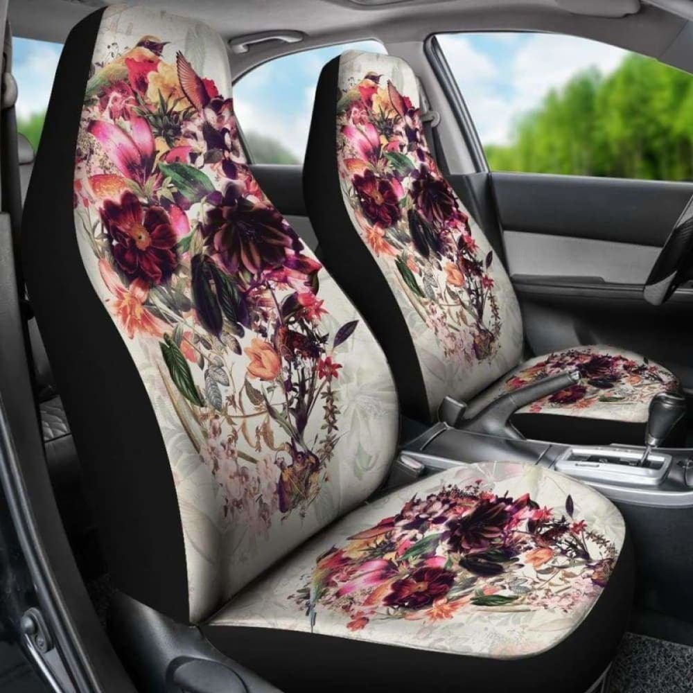 Set 2 Pcs Gothic Flower Skull Car Seat Covers 172727