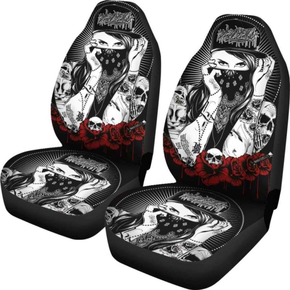 Set 2 Pcs Gothic Skull Car Seat Covers 101207