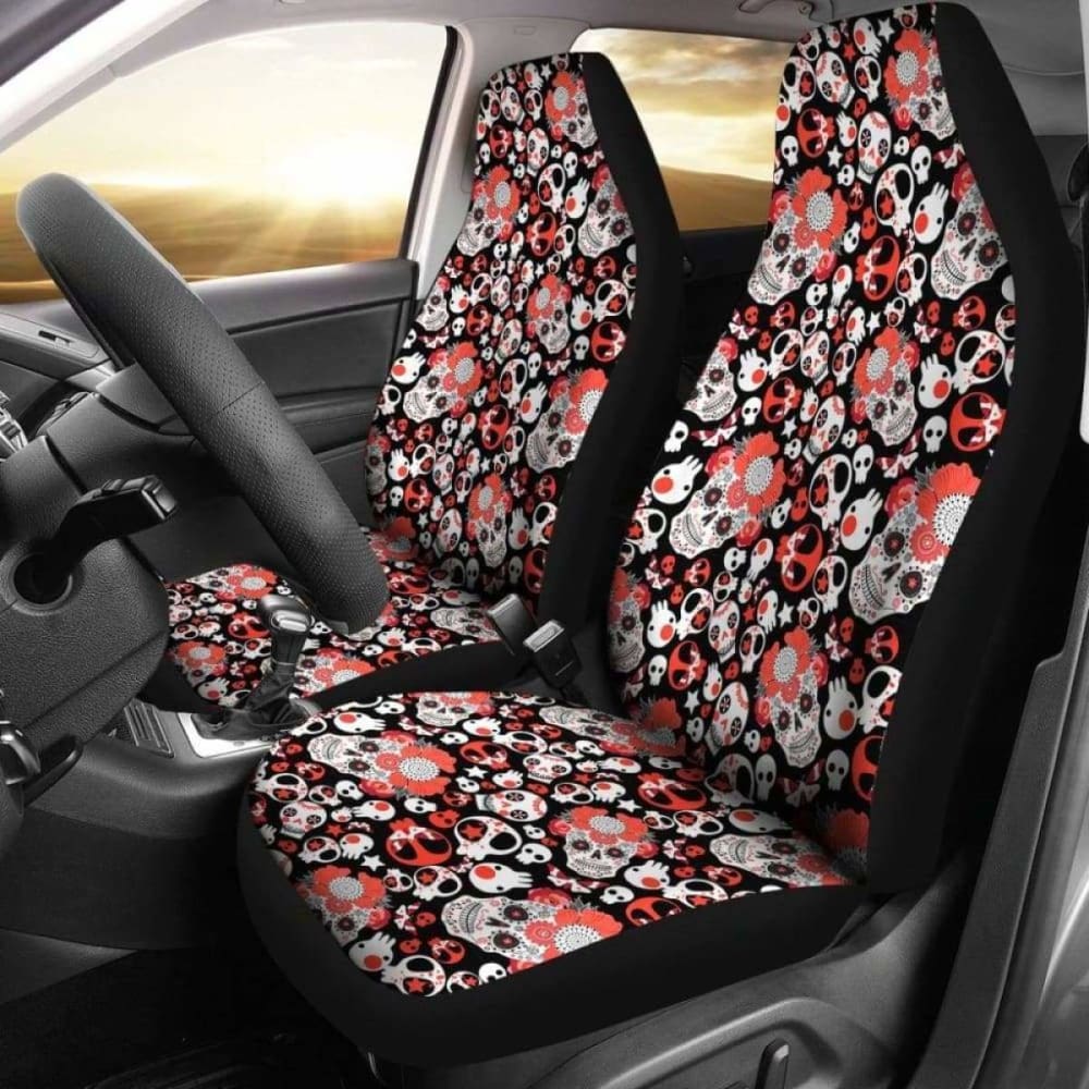Set 2 Pcs Gothic Skull Car Seat Covers 101207