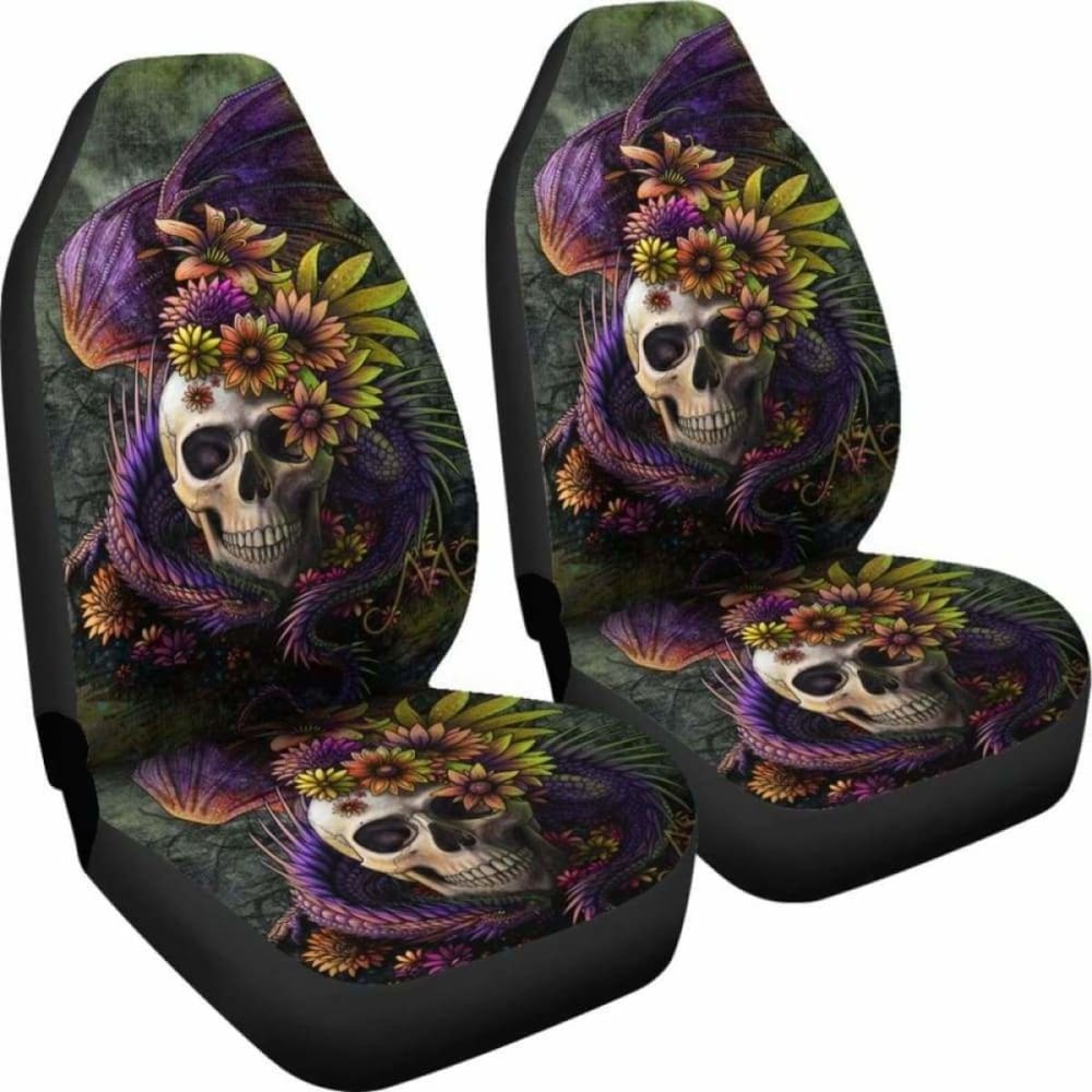 Set 2 Pcs Gothic Skull Dragon Car Seat Covers 101207