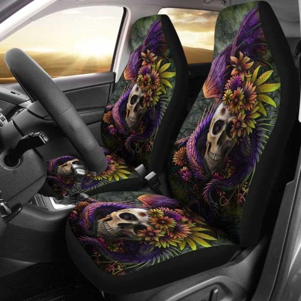 Set 2 Pcs Gothic Skull Dragon Car Seat Covers 101207