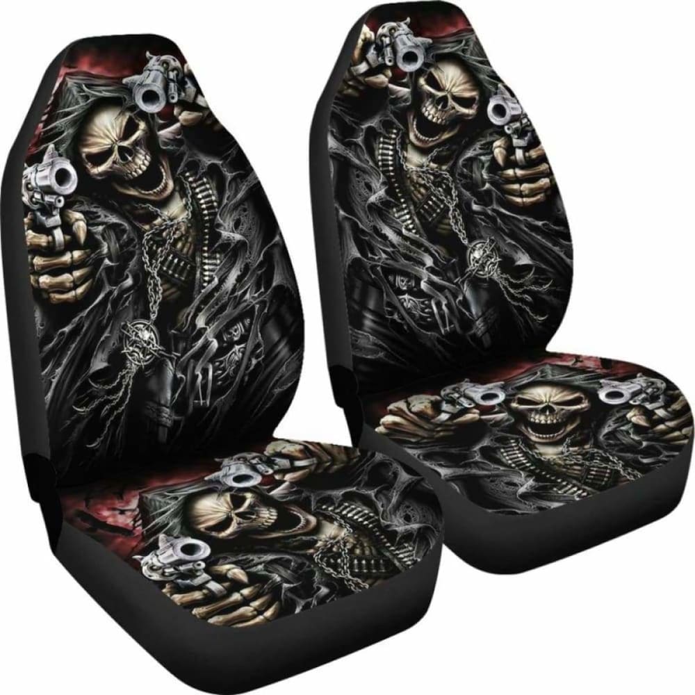 Set 2 Pcs - Grim Reaper Skull Gothic Seat Cover Sugar Skulls 172727