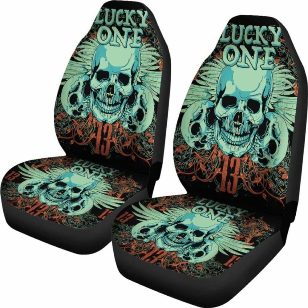 Set 2 Pcs Lucky One Skull Seat Cover Sugar Skulls 101207
