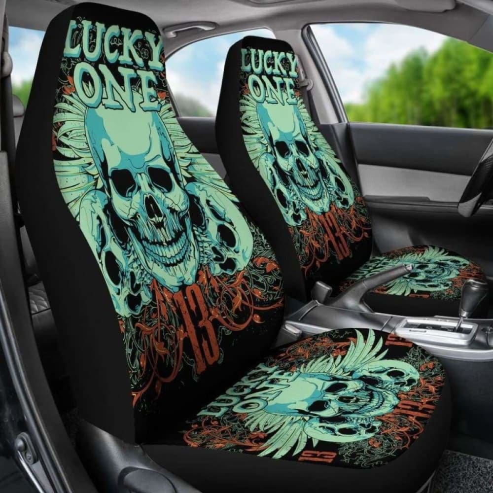 Set 2 Pcs Lucky One Skull Seat Cover Sugar Skulls 101207