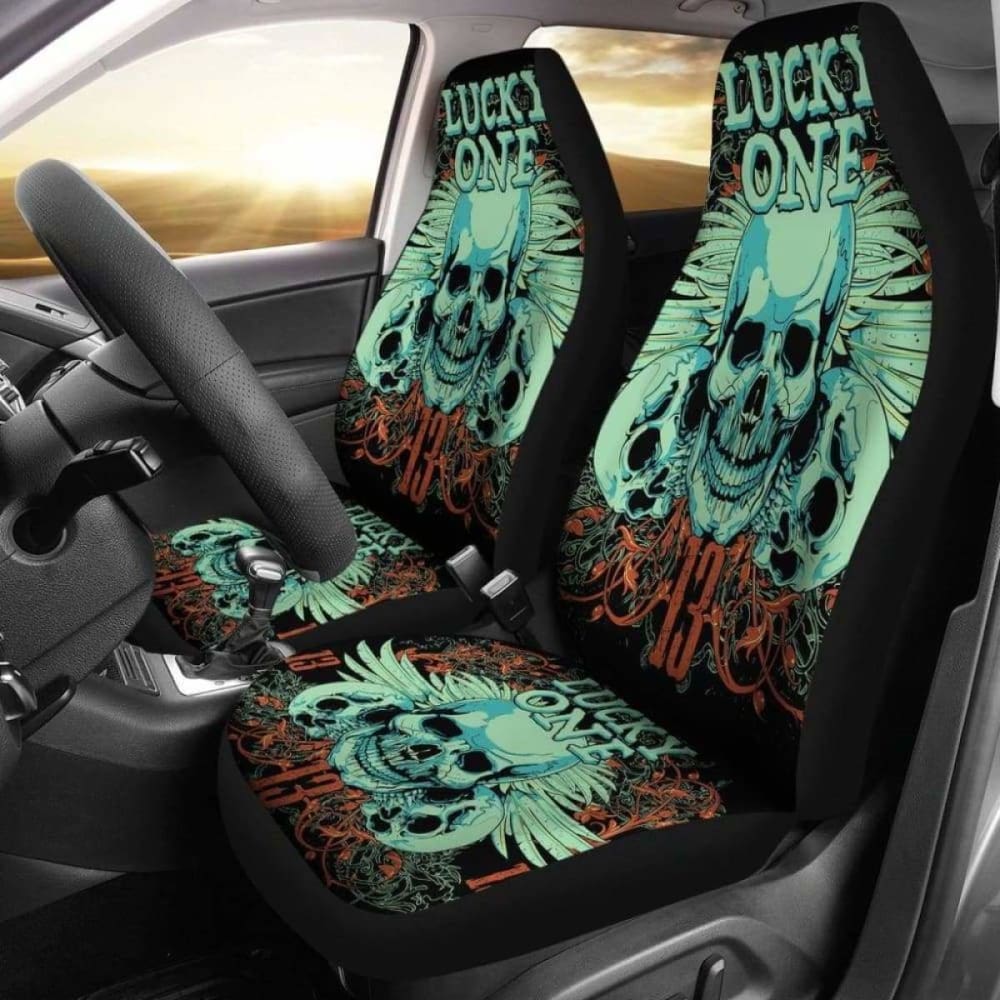 Set 2 Pcs Lucky One Skull Seat Cover Sugar Skulls 101207