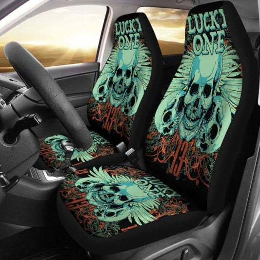 Set 2 Pcs Lucky One Skull Seat Cover Sugar Skulls 101207