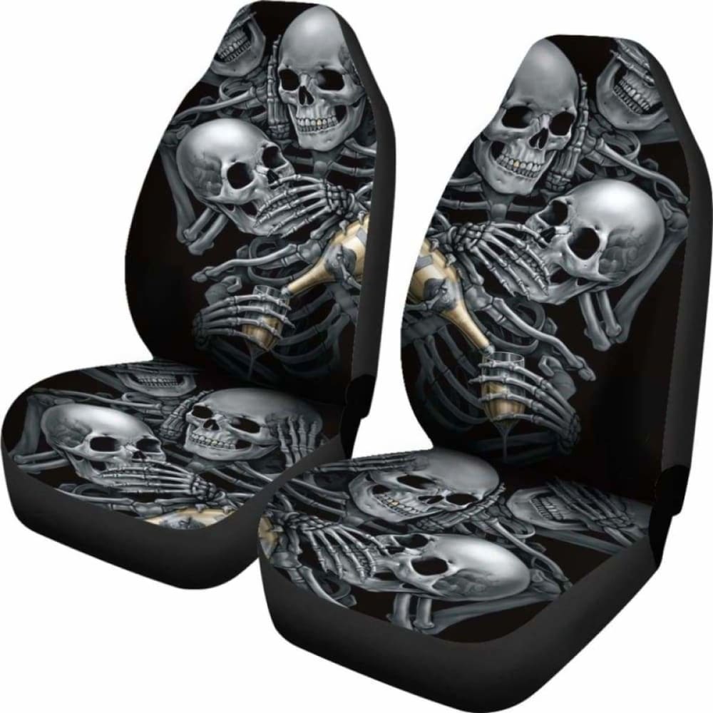 Set 2 Pcs No See No Hear No Speak Skull Gothic Car Seat Cover 172727
