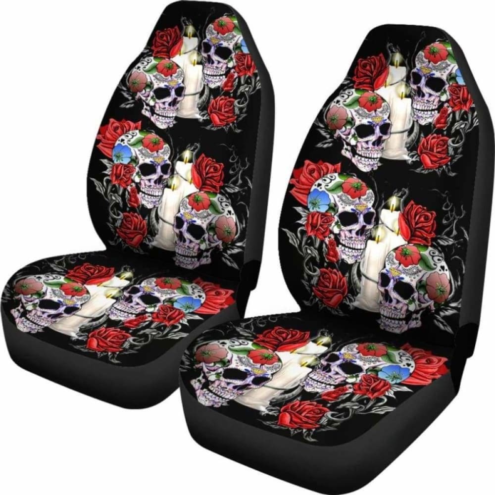 Set 2 Pcs Sugar Skull Car Seat Cover 101207