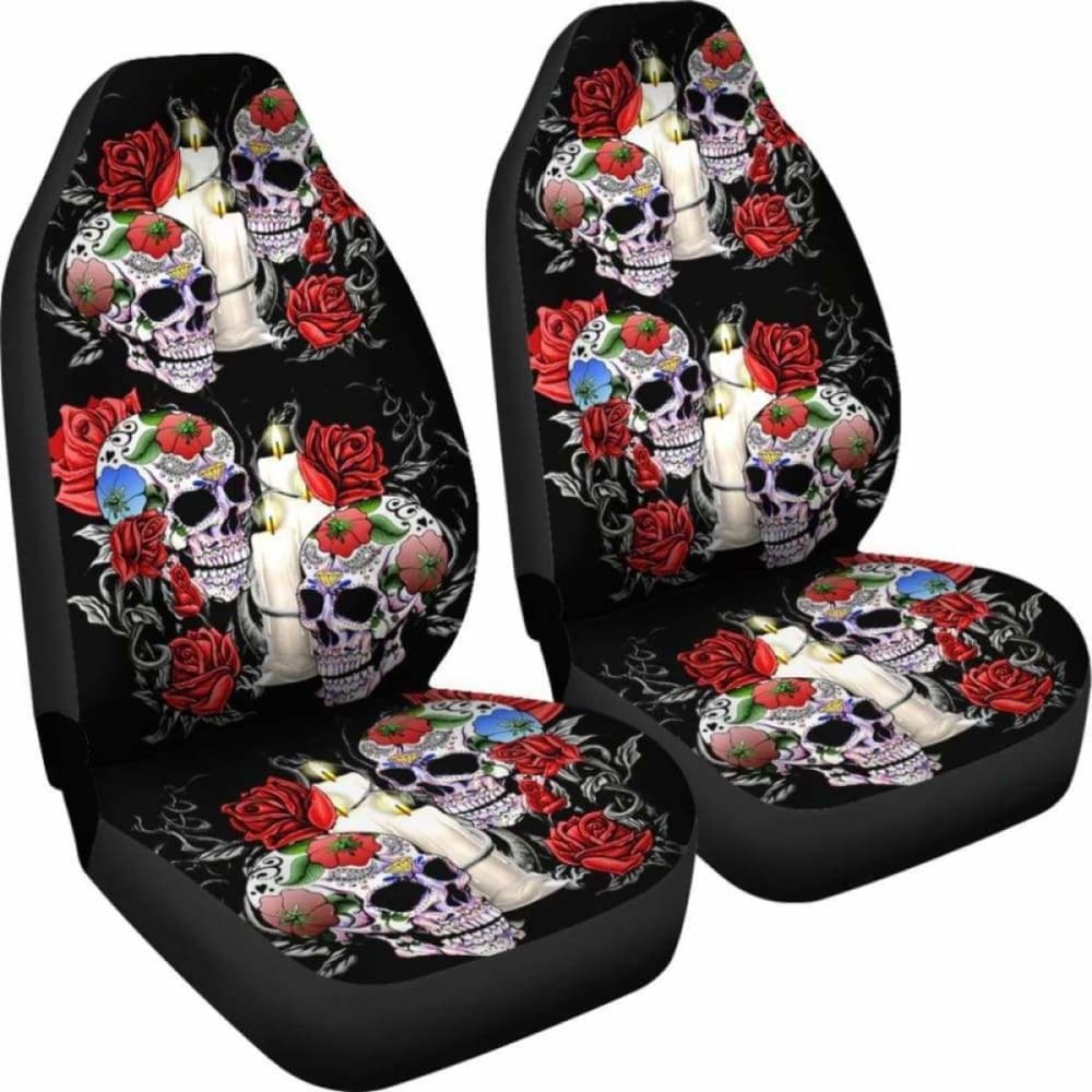 Set 2 Pcs Sugar Skull Car Seat Cover 101207