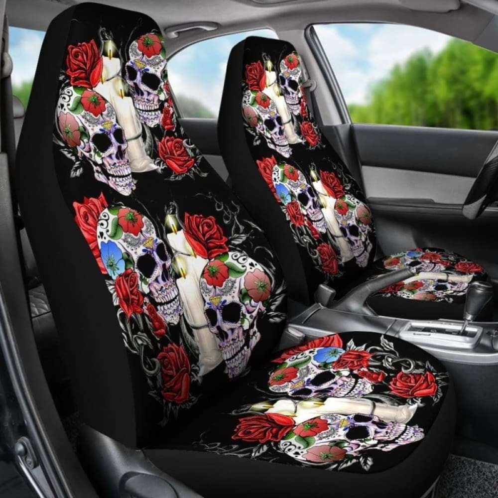 Set 2 Pcs Sugar Skull Car Seat Cover 101207