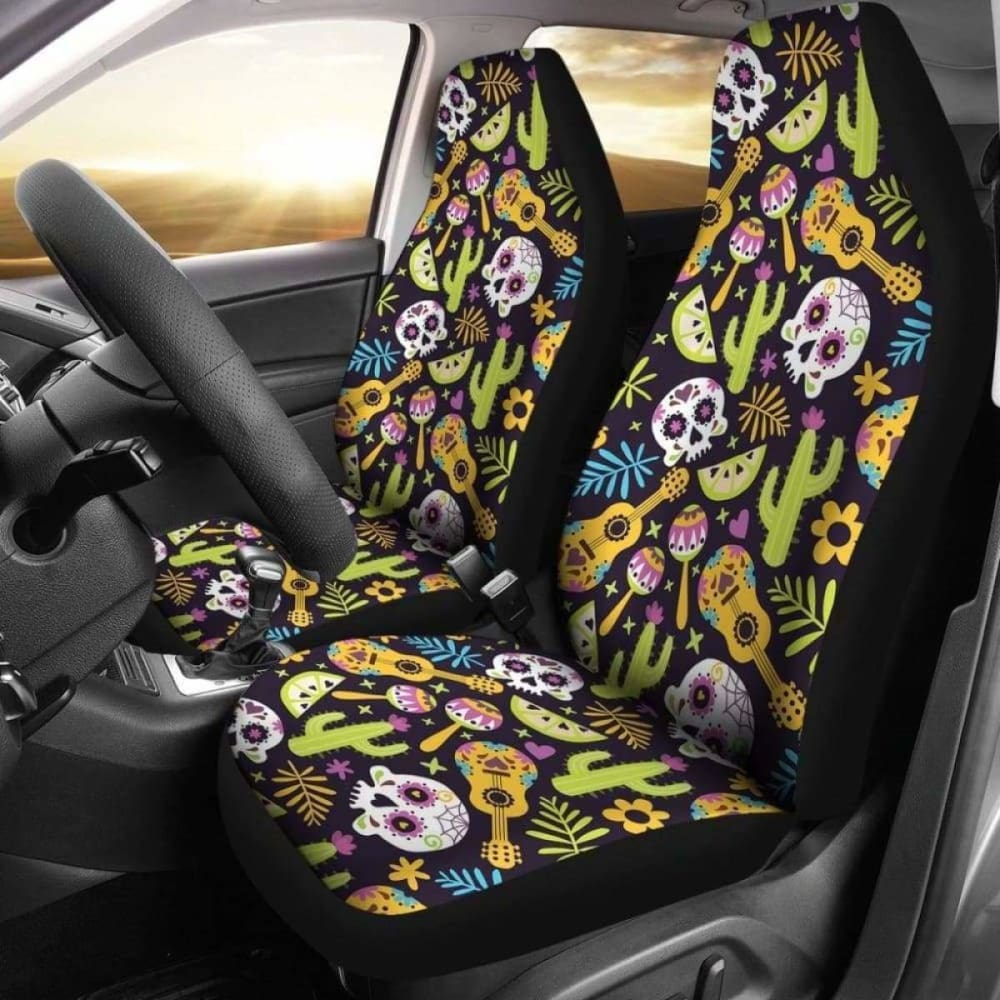 Set 2 Pcs Sugar Skull Car Seat Covers 101207