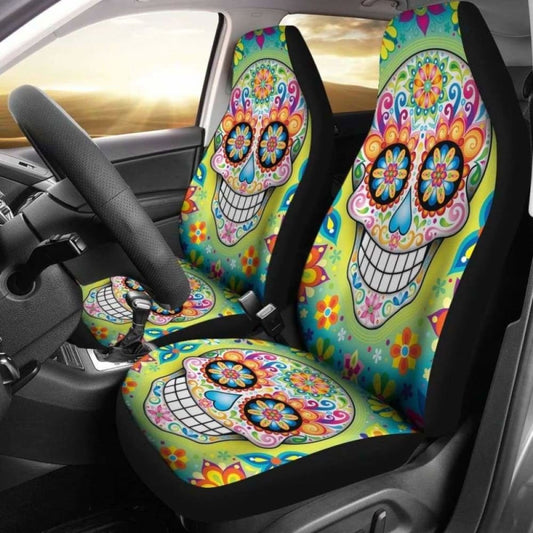 Set 2 Pcs Sugar Skullgothic Skull Car Seat Covers 101207