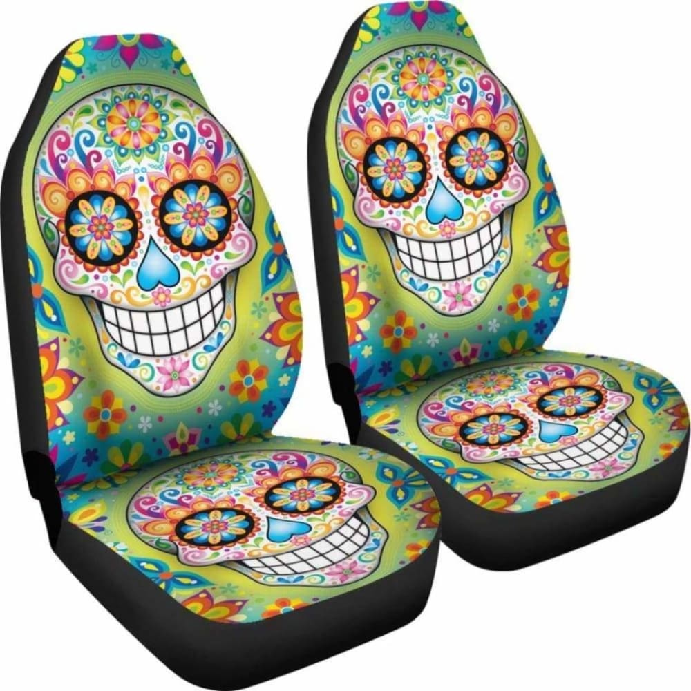 Set 2 Pcs Sugar Skullgothic Skull Car Seat Covers 101207