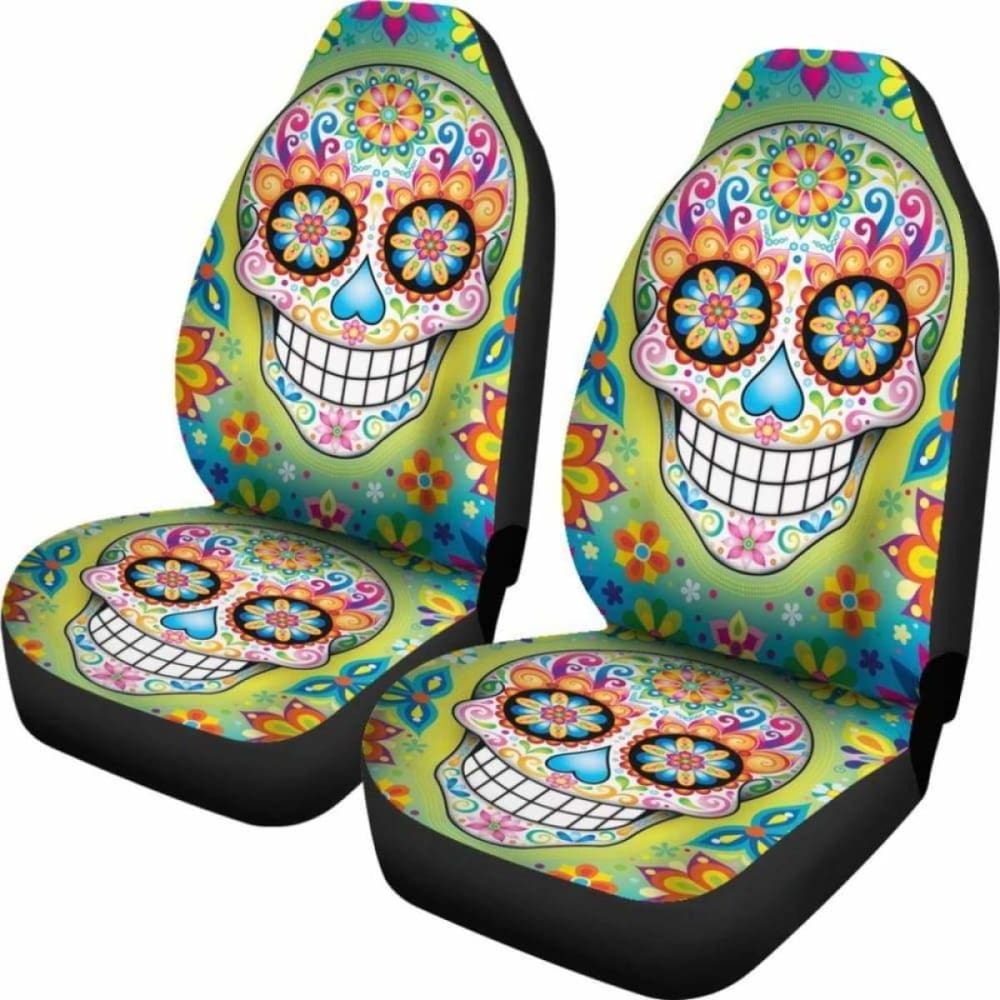 Set 2 Pcs Sugar Skullgothic Skull Car Seat Covers 101207