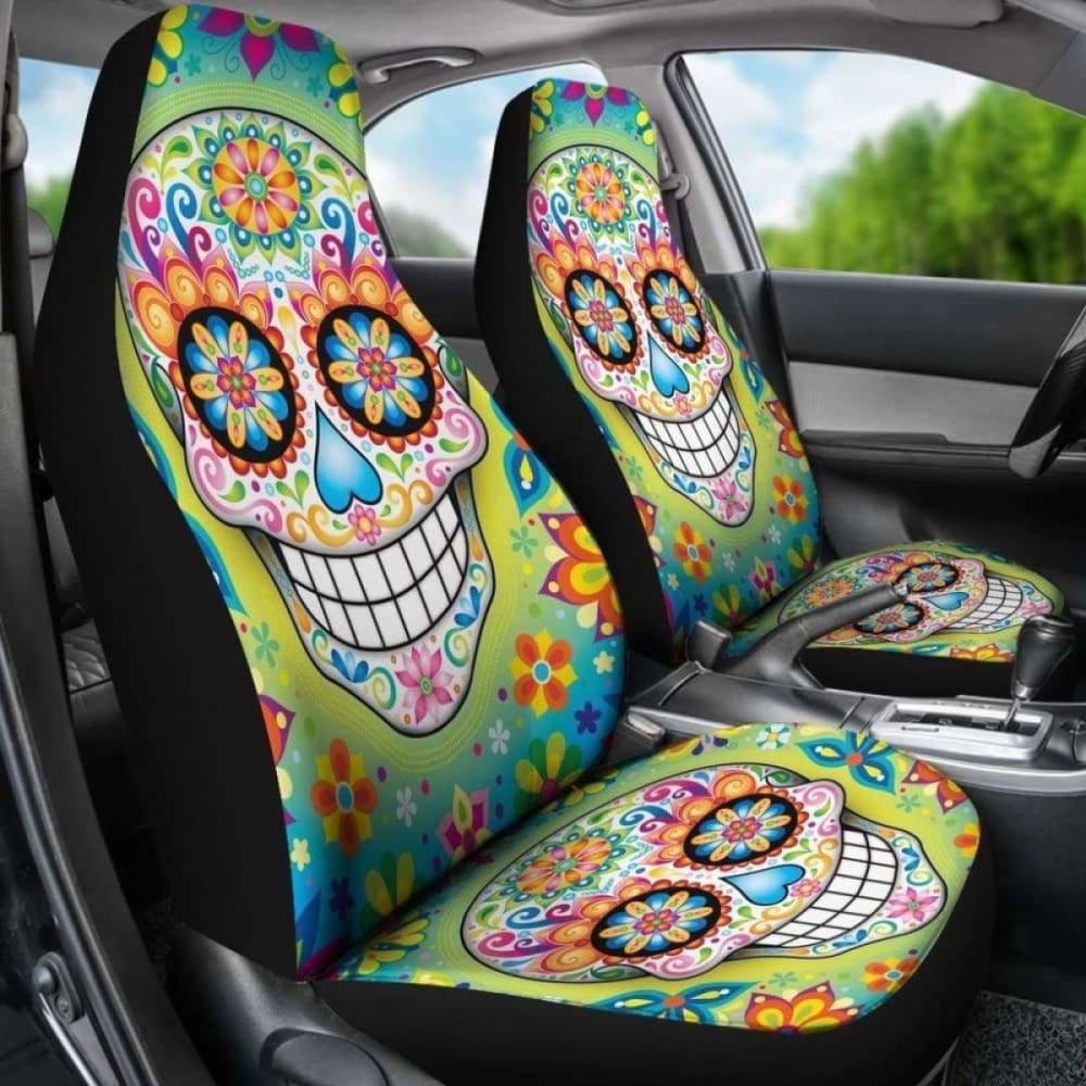 Set 2 Pcs Sugar Skullgothic Skull Car Seat Covers 101207