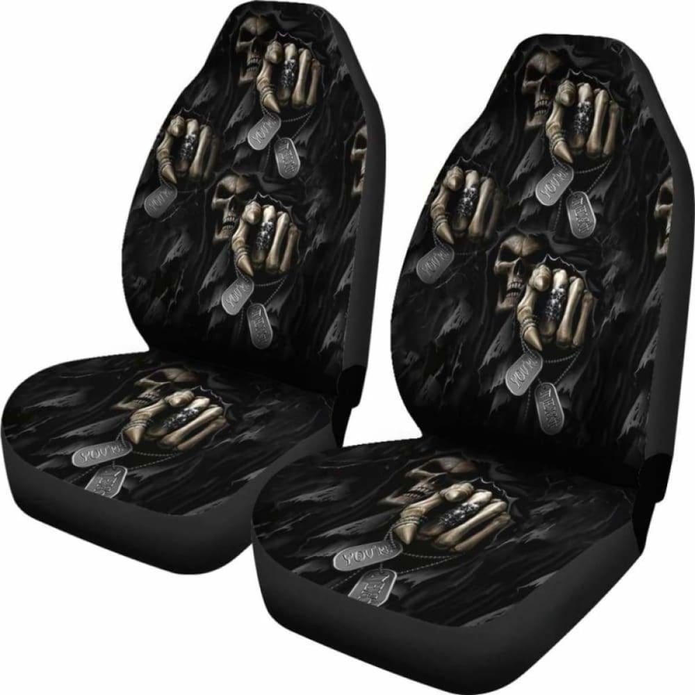 Set 2 Pcs - You’Re Next Skull Gothic Grim Reaper Car Seat Cover Sugar Skulls 172727