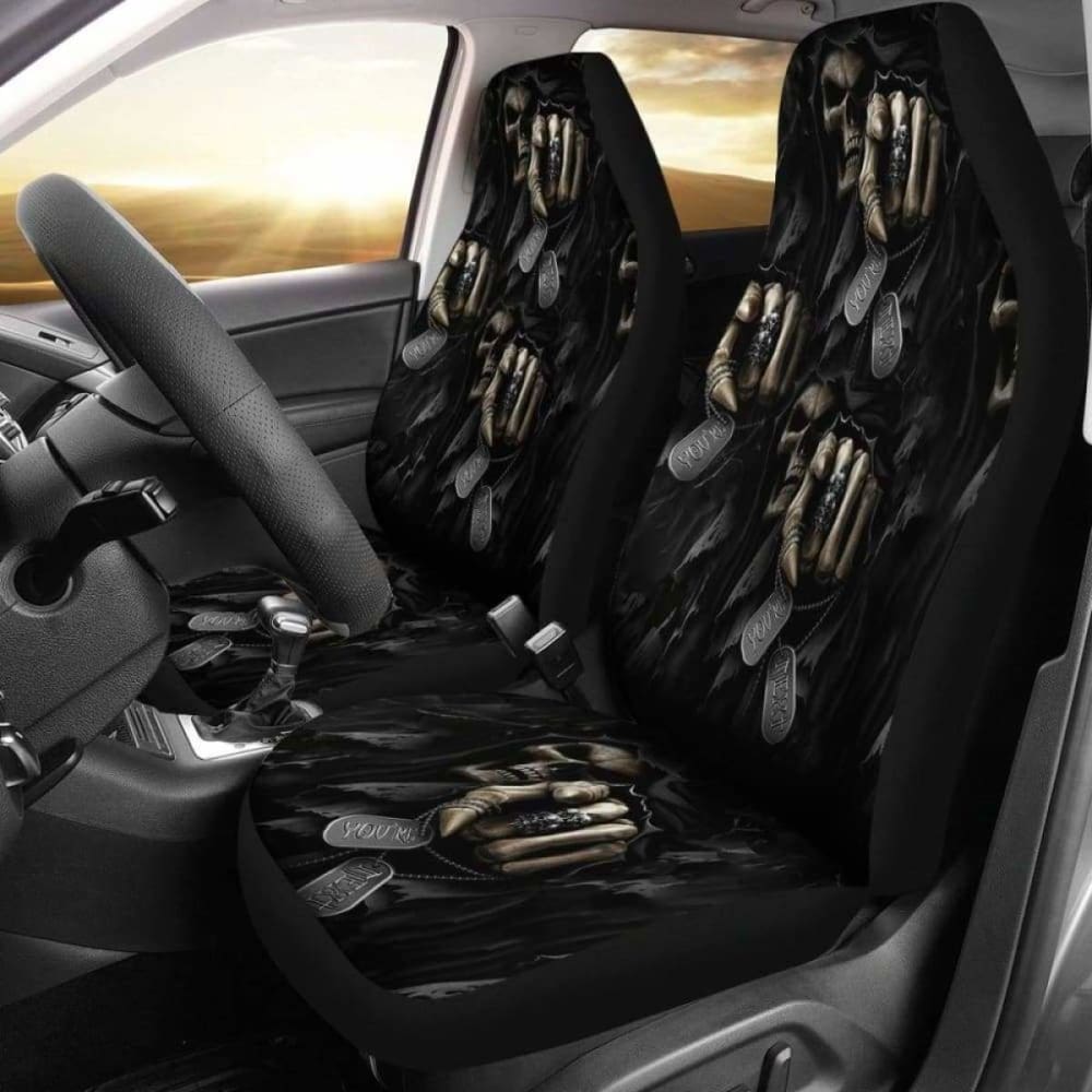 Set 2 Pcs - You’Re Next Skull Gothic Grim Reaper Car Seat Cover Sugar Skulls 172727