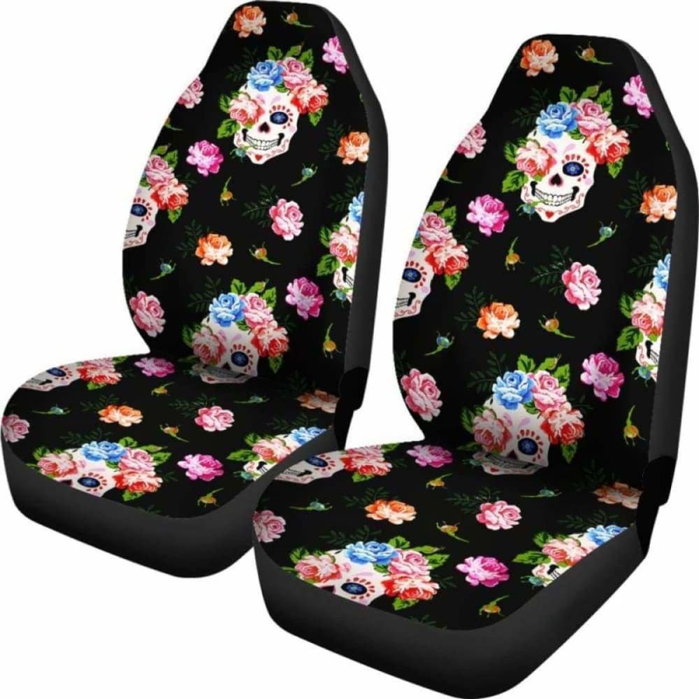 Set 2 Seat Cover Flower Skull Gothic Car Seat Covers 101207