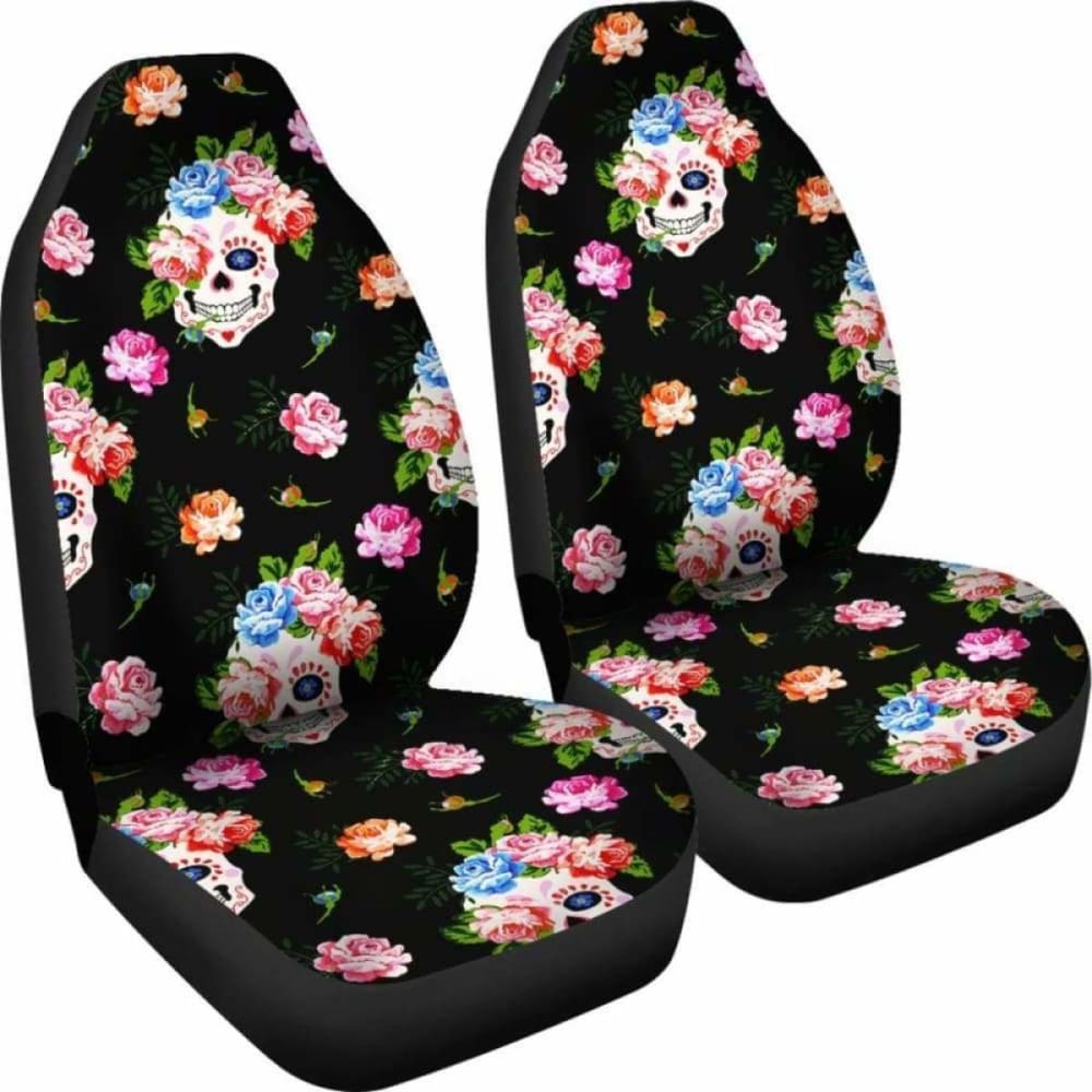 Set 2 Seat Cover Flower Skull Gothic Car Seat Covers 101207