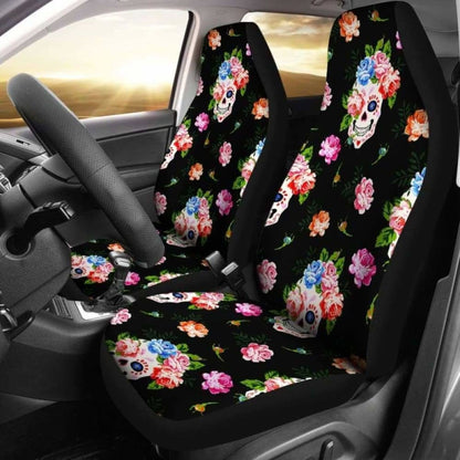 Set 2 Seat Cover Flower Skull Gothic Car Seat Covers 101207