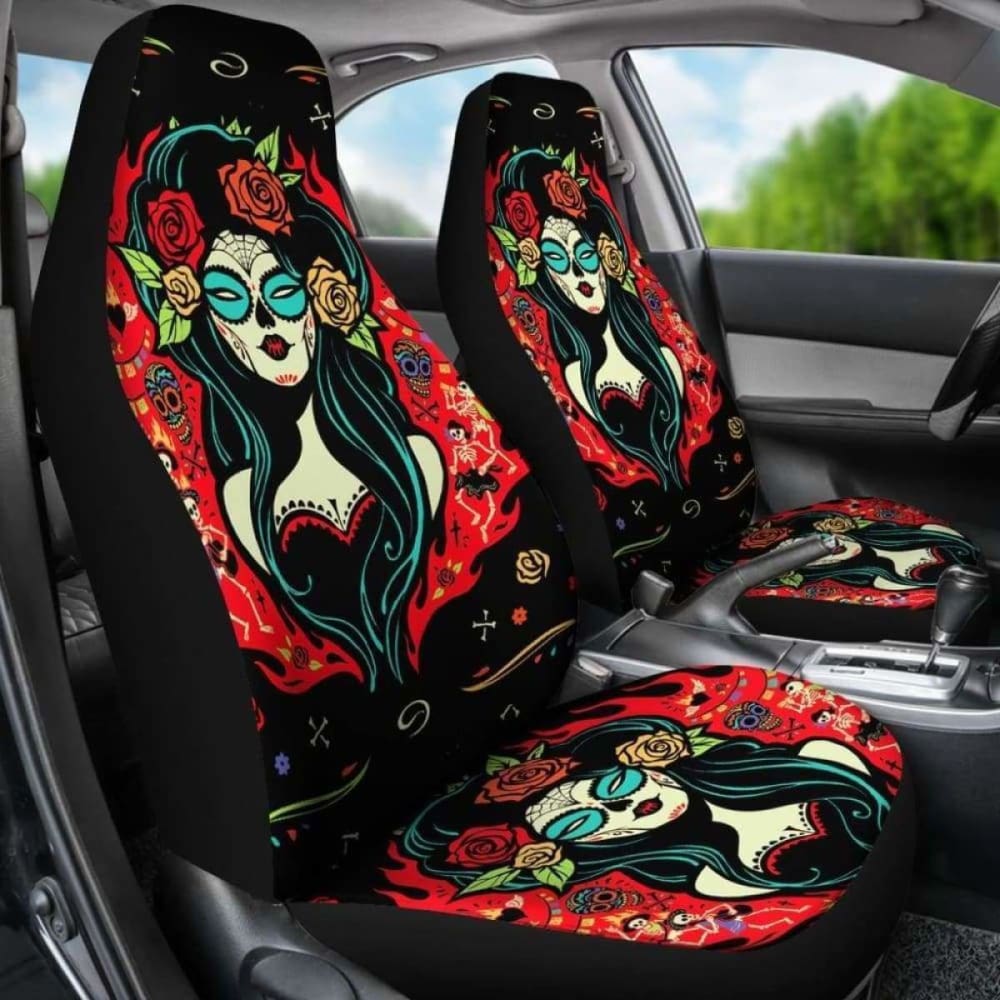 Set 2 Seat Cover Sugar Skulls 101207