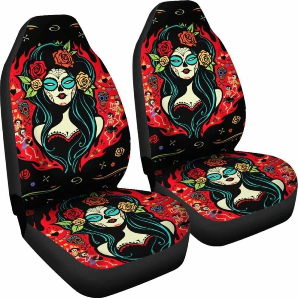 Set 2 Seat Cover Sugar Skulls 101207