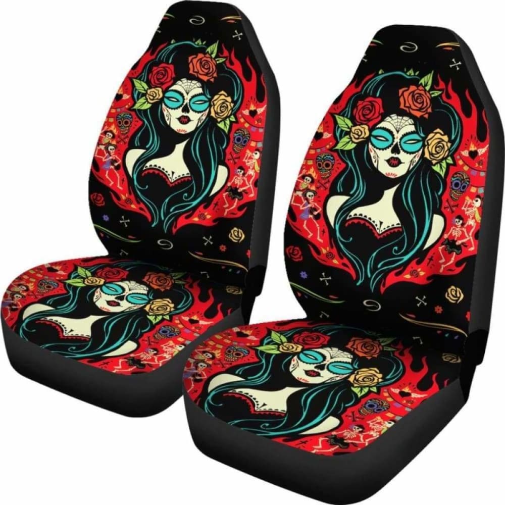 Set 2 Seat Cover Sugar Skulls 101207