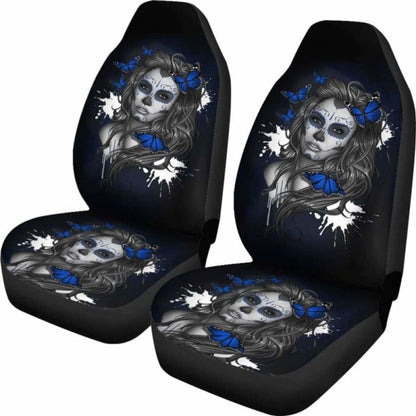 Set 2 Seat Cover Sugar Skulls Beautiful Girl Car Seat Cover 101207