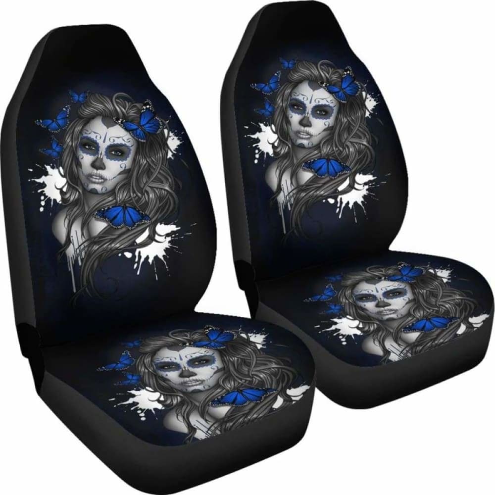 Set 2 Seat Cover Sugar Skulls Beautiful Girl Car Seat Cover 101207