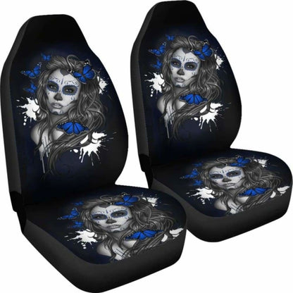 Set 2 Seat Cover Sugar Skulls Beautiful Girl Car Seat Cover 101207