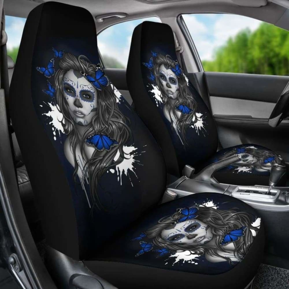 Set 2 Seat Cover Sugar Skulls Beautiful Girl Car Seat Cover 101207