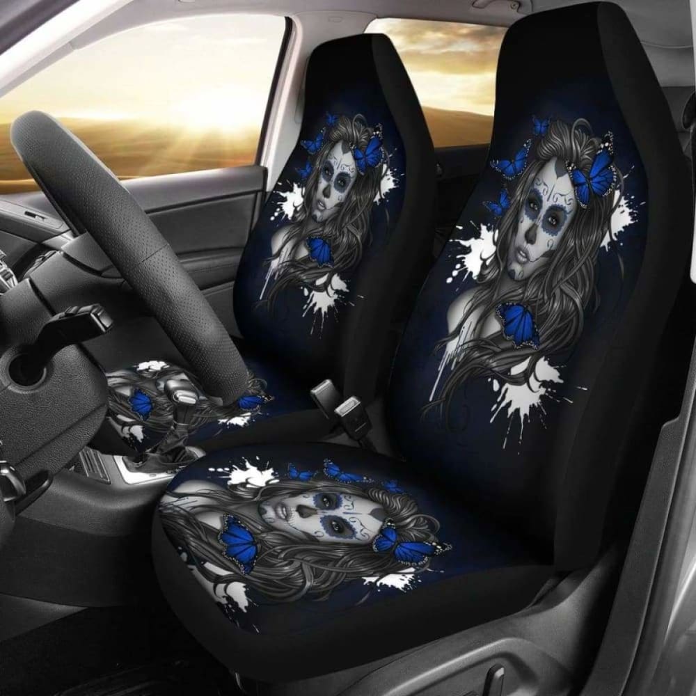 Set 2 Seat Cover Sugar Skulls Beautiful Girl Car Seat Cover 101207