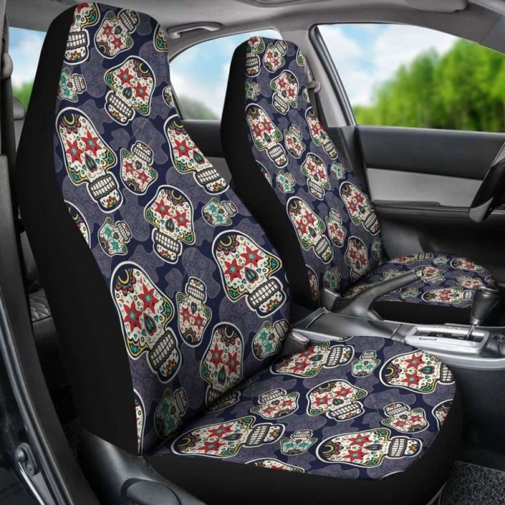 Set 2 Seat Cover Sugar Skulls - Day Of The Dead Seat Cover 101207