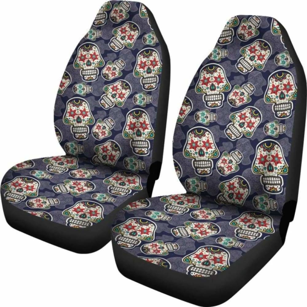 Set 2 Seat Cover Sugar Skulls - Day Of The Dead Seat Cover 101207