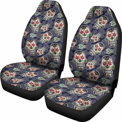 Set 2 Seat Cover Sugar Skulls - Day Of The Dead Seat Cover 101207
